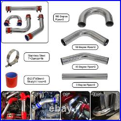 2.5 63mm Universal 8 PCS Turbo Intercooler Pipe Kit + Silicone Hose Clamps Red