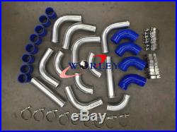 2 51 mm Aluminum Universal Intercooler Turbo Piping + blue hose+ T-Clamp kits